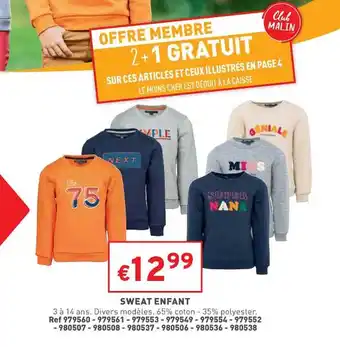 Trafic Sweat enfant offre