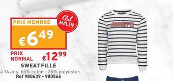 Trafic Sweat fille offre