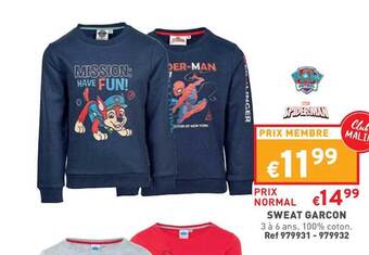 Trafic Sweat garçon offre