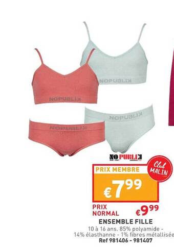Trafic Ensemble fille offre