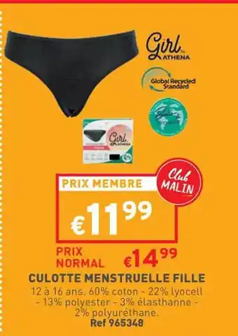 Trafic Culotte menstruelle fille offre