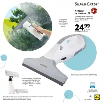 Lidl Silver Crest Nettoyeur de Vitres Sans Fil offre