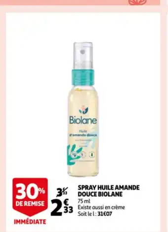 Auchan Spray Huile Amande Douce Biolane offre