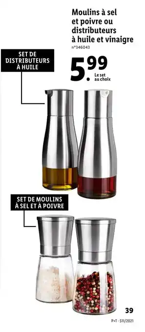 Lidl Moulins à sel et poivre ou distributeurs à huile et vinaigre offre
