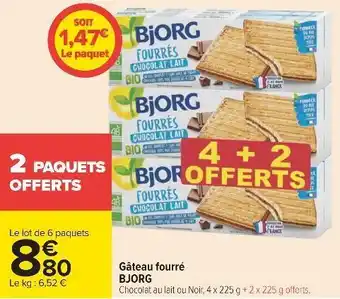 Carrefour Bjorg gâteau fourré offre