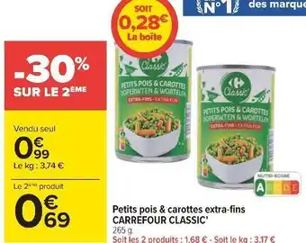 Carrefour Carrefour classic’ petits pois & carottes extra-fins offre