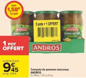 Carrefour Andros compote de pommes morceaux offre