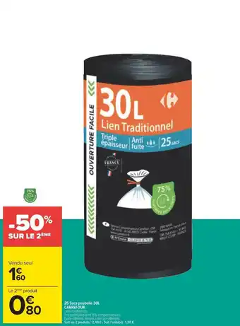 Carrefour Carrefour 25 sacs poubelle 30l offre