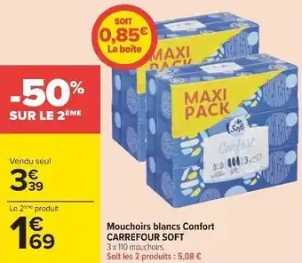 Carrefour Carrefour soft mouchoirs blancs confort offre