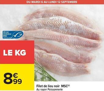 Carrefour Filet de lieu noir msc offre