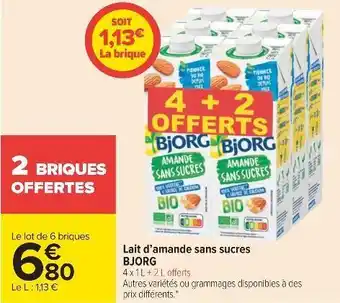 Carrefour Bjorg lait d’amande sans sucres offre