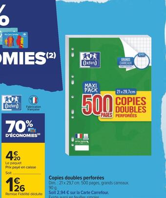 Carrefour Oxford copies doubles perforées offre