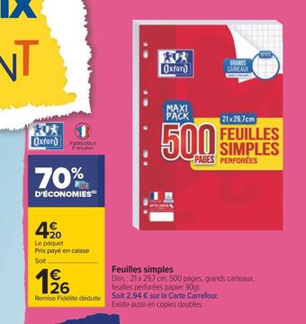 Carrefour Oxford feuilles simples offre