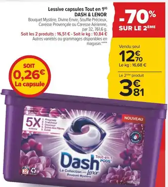 Carrefour Dash / lenor lessive capsules tout en 1 offre