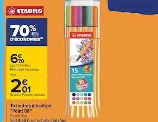 Carrefour Stabilo 15 feutres d'écriture "point 88" offre