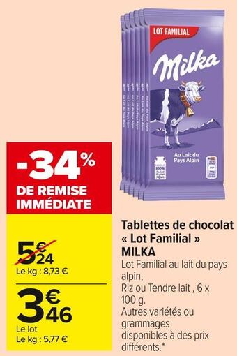 Carrefour Market Milka tablettes de chocolat lot familial offre