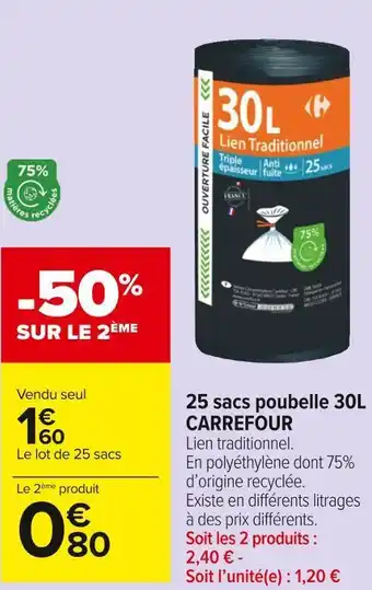Carrefour Market Carrefour 25 sacs poubelle 30l offre