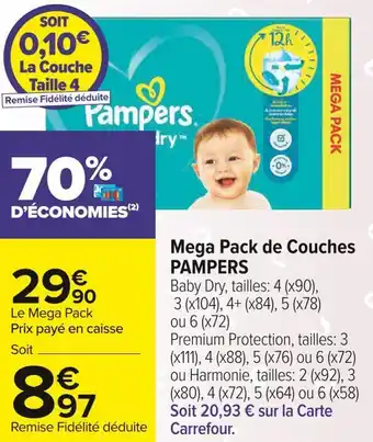 Carrefour Market Pampers mega pack de couches offre