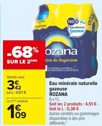 Carrefour Market Rozana eau minérale naturelle gazeuse offre
