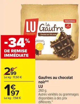 Carrefour Market Lu gaufres au chocolat noir offre
