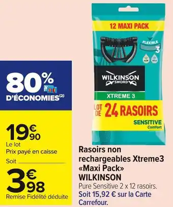 Carrefour Market Wilkinson rasoirs non rechargeables xtreme3 maxi pack offre