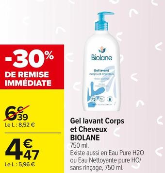 Carrefour Market Biolane gel lavant corps et cheveux offre