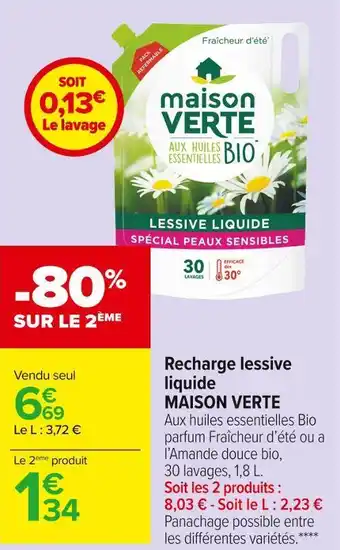 Carrefour Market Maison verte recharge lessive liquide offre