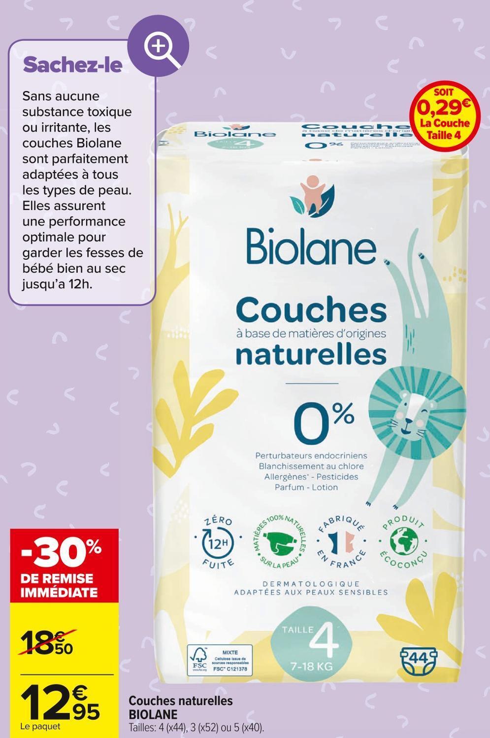 Promo Biolane couches naturelles chez Carrefour Market