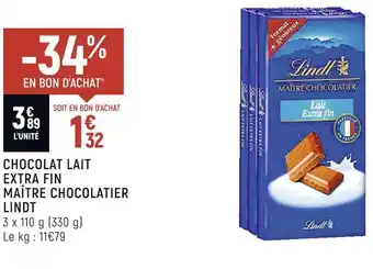 Petit Casino Lindt chocolat lait extra fin maître chocolatier offre