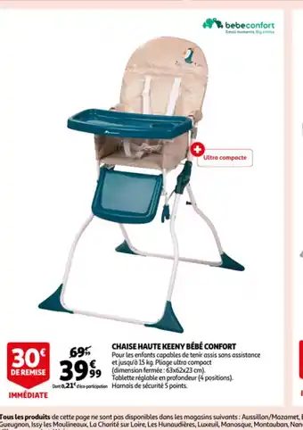 Auchan Chaise Haute Keeny Bébé Confort offre