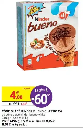Cône glacé Kinder Bueno Classic x4