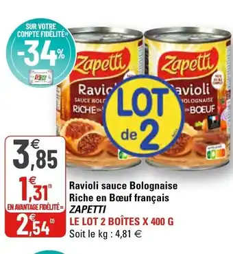 G20 Ravioli sauce bolognaise riche en Bœuf francais zapetti offre