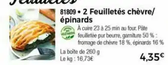 Thiriet 2 Feuilletés chèvre/épinards offre