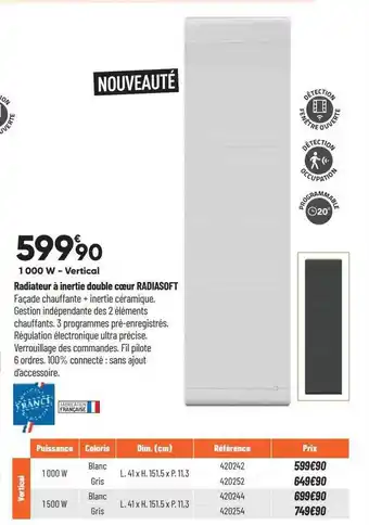 Bricorama Radiateur connecté à inertie double cœur radiasoft offre