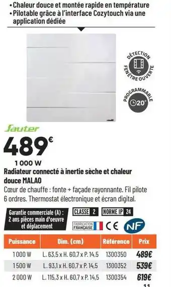 Bricorama Radiateur connecté à inertie sèche et chaleur douce malao offre