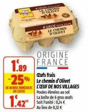Coccimarket Oeufs frais le chemin l'olivet l'oeuf de nos villages offre