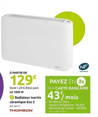 Mr Bricolage Radiateur inertie céramique eco 2 offre