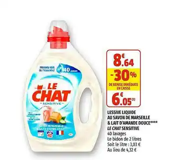 Coccinelle Express Lessive Liqudie Au Savon De Marseille & Lait D'amande Douce Le Chat Sensitive offre