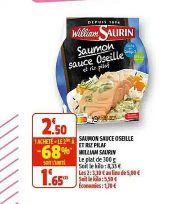 Coccinelle Supermarché Saumon Sauce Oseille Et Riz Pilaf William Saurin offre