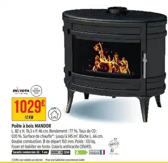 Bricorama Poêle à bois mandor invicta offre