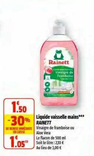 Coccinelle Supermarché Liquide vaisselle mains rainett offre