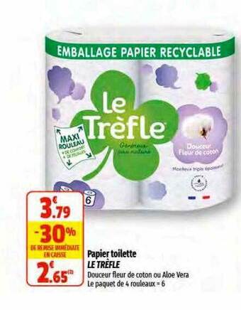 Coccinelle Supermarché Papier toilette le trèfle offre