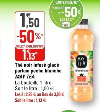 G20 Thé noir infusé glacé parfum pêche blanche May tea offre