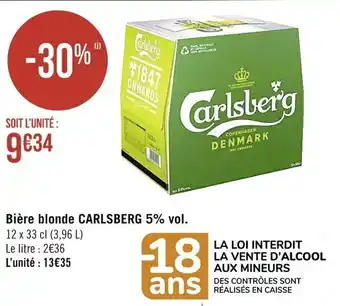 Casino Supermarchés CARLSBERG bière blonde carlsberg 5% vol. offre