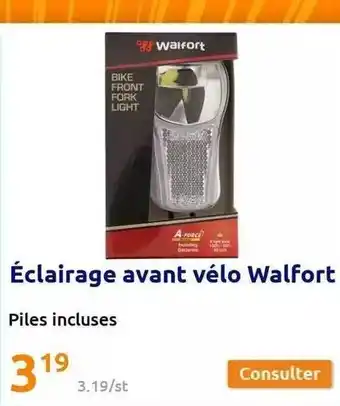 Action Éclairage avant vélo walfort offre