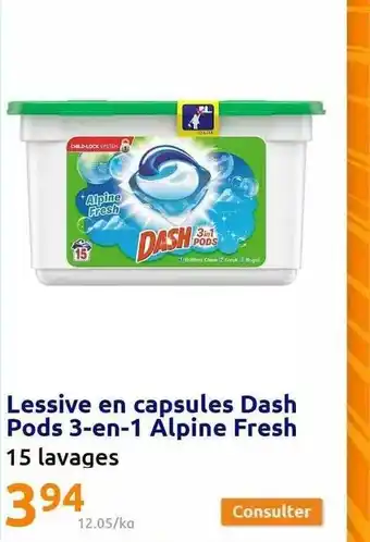 Lessive en capsules dash pods 3en1 alpine fresh