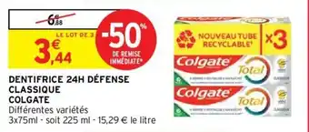 Intermarché COLGATE dentifrice 24H défense classique offre