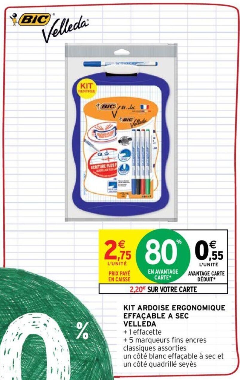 Promo VELLEDA kit ardoise ergonomique effaçable a sec chez Intermarché