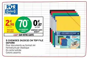 Intermarché OXFORD 5 chemises 24,5x32 cm top file offre