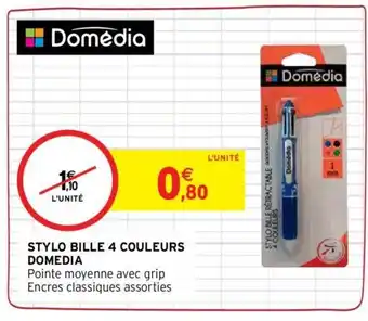 Intermarché DOMEDIA stylo bille 4 couleurs offre